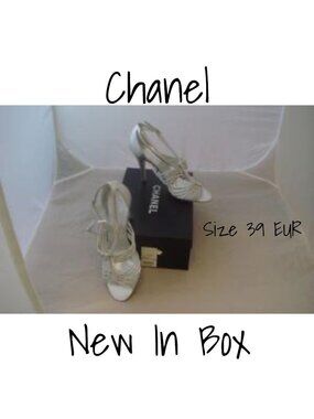 Chanel Silver Knotted Leather CC Ankle Strap Sandals Size 39 - New In Box